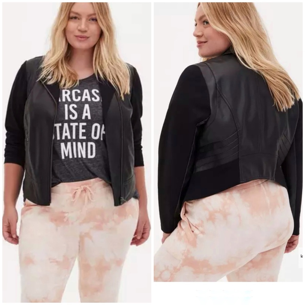 Torrid Black Faux Leather & Ponte Moto Jacket